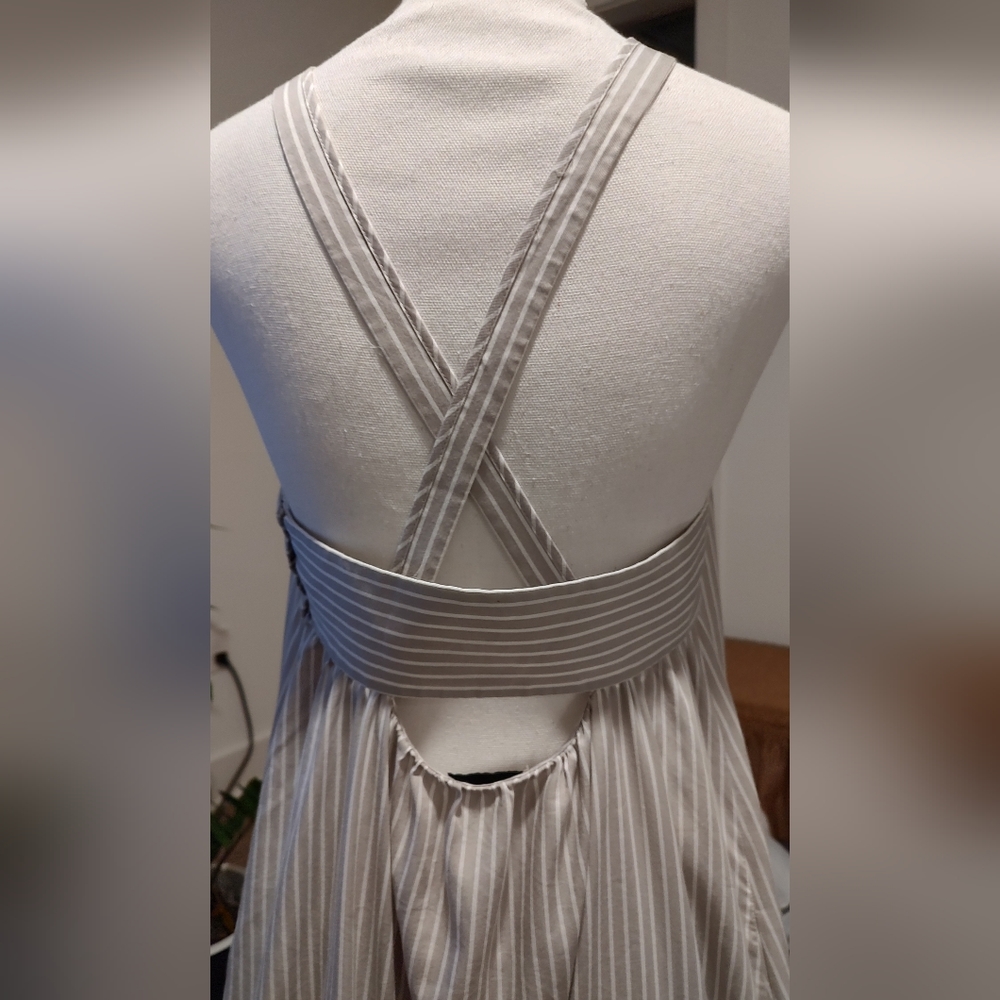 Cotton Blend Maxi Striped Dress With Cris Cross Straps Wedding Vacation Soft - Picture 6 of 10